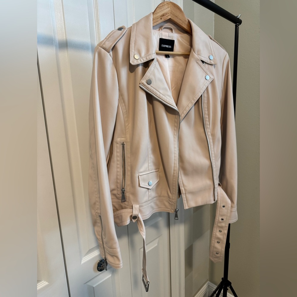 Express Women's Beige Leather Biker Jacket